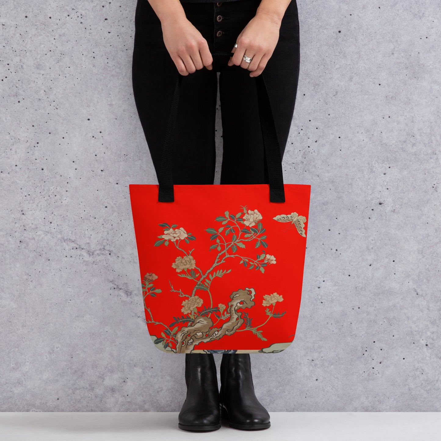 Kesi Flower Album｜Camellia and Butterfly｜Tote bag｜Garnet red