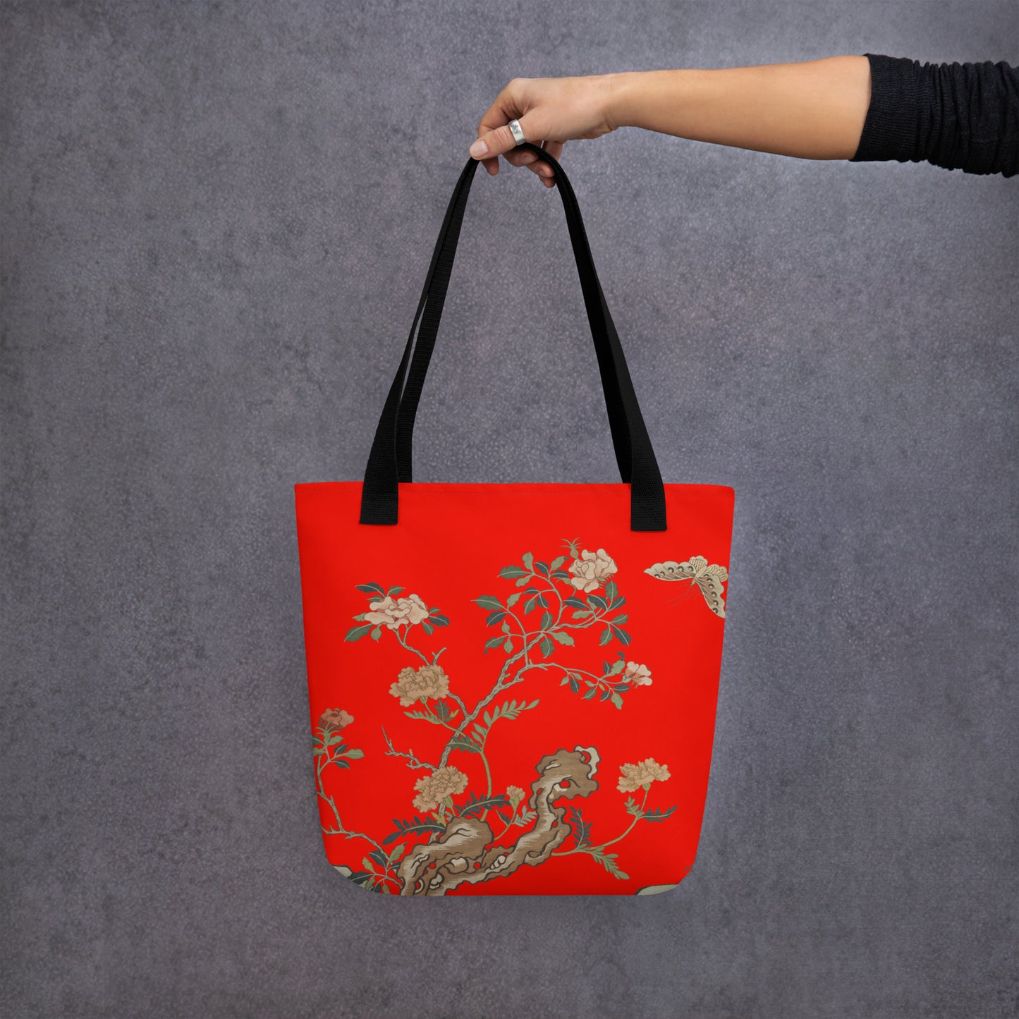 Kesi Flower Album｜Camellia and Butterfly｜Tote bag｜Garnet red