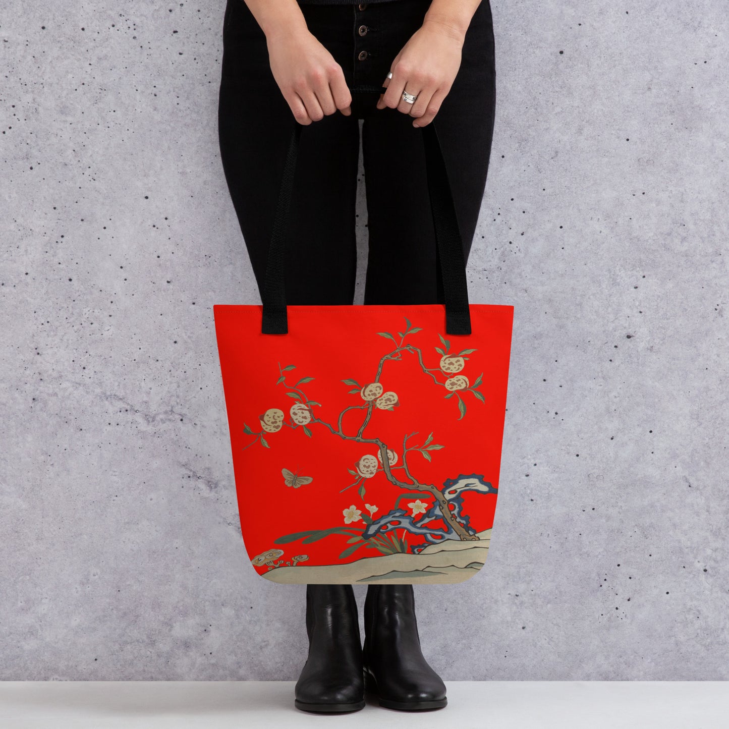 Kesi Flower Album｜Narcissus and Peaches｜Tote bag｜Garnet red