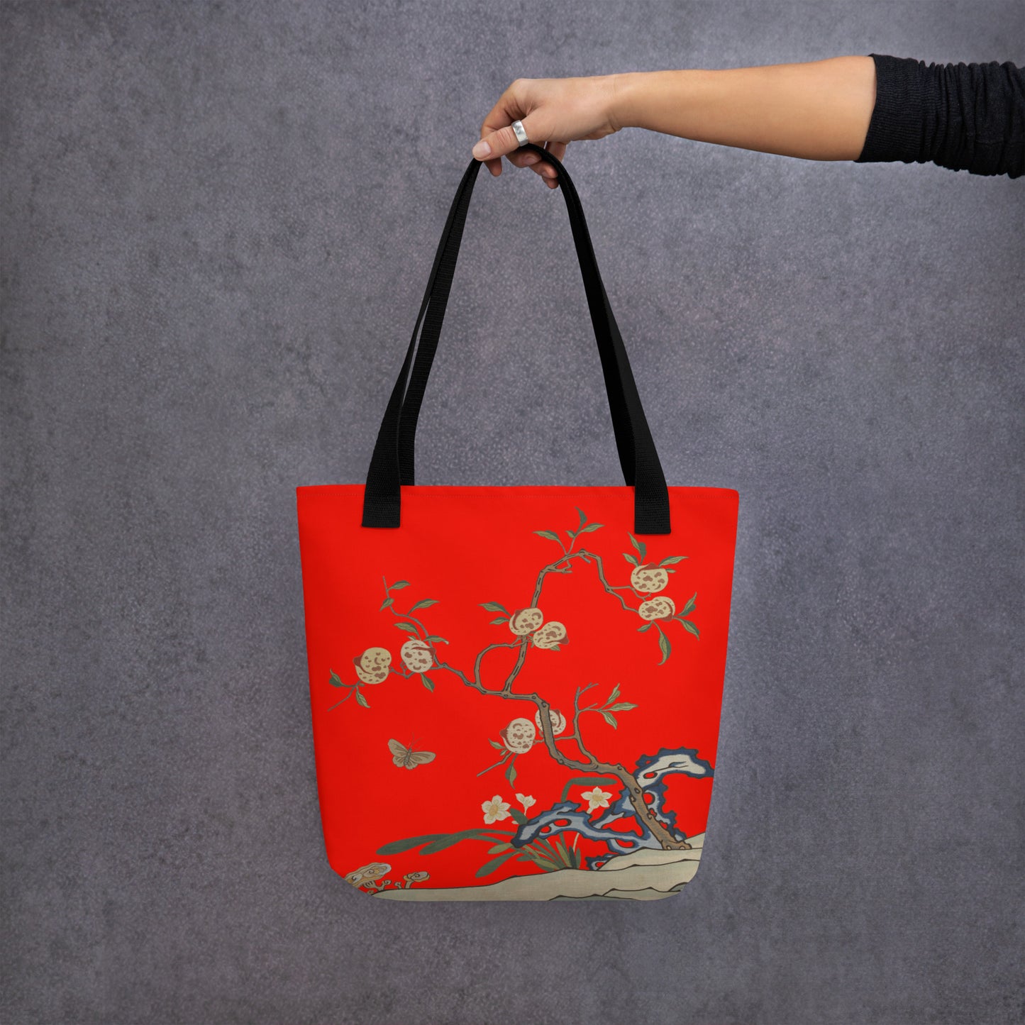 Kesi Flower Album｜Narcissus and Peaches｜Tote bag｜Garnet red