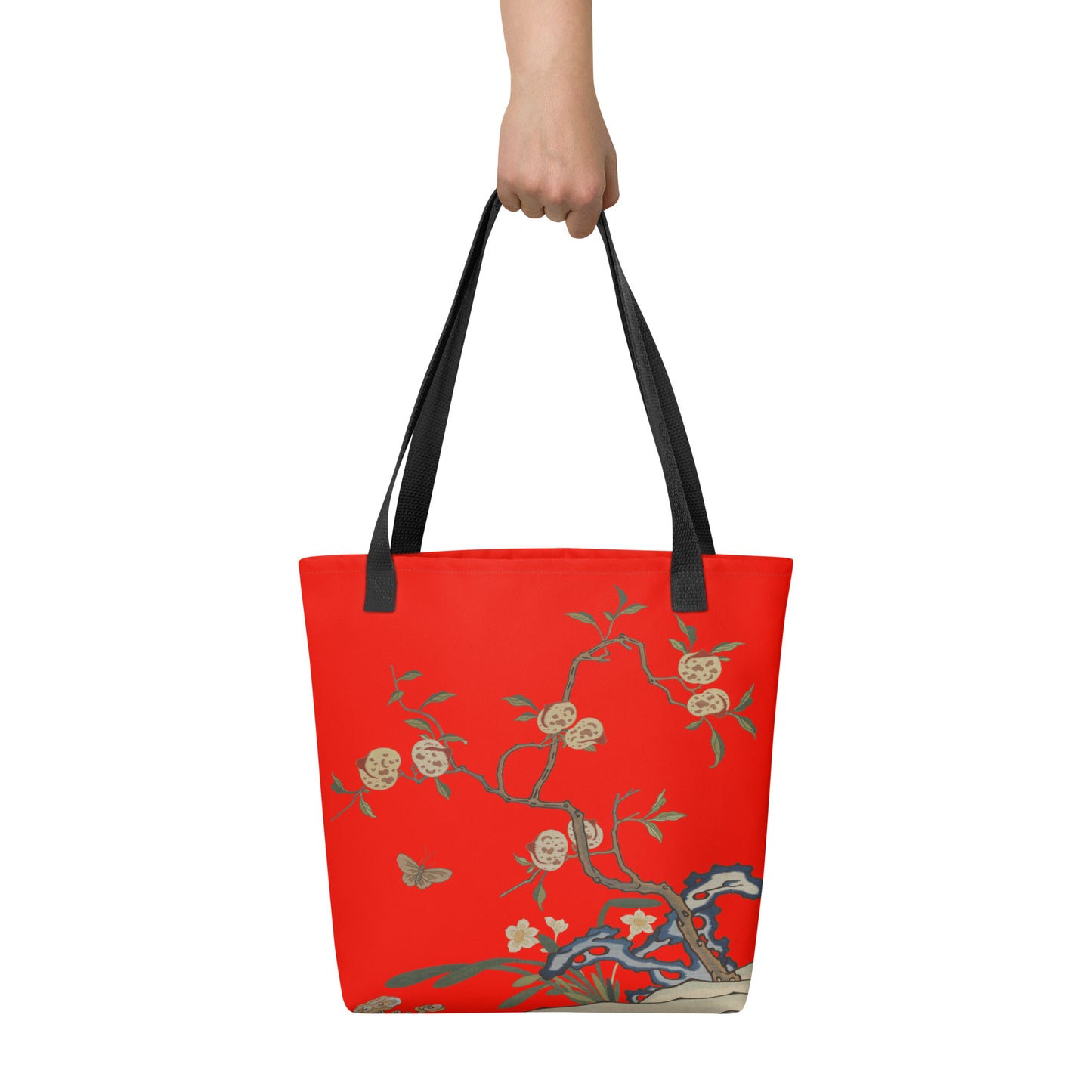 Kesi Flower Album｜Narcissus and Peaches｜Tote bag｜Garnet red