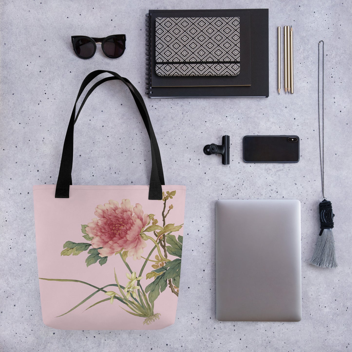 The Spirit of Flowers in Twelve Months｜Orchid and Tree Peony in Bloom｜Tote bag｜Pale pinkish gray