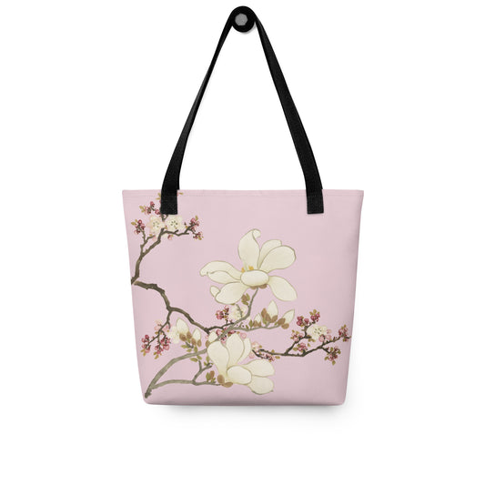 The Spirit of Flowers in Twelve Months｜Apricot and Lily Magnolia in Blossom｜Tote bag｜Pale pinkish gray