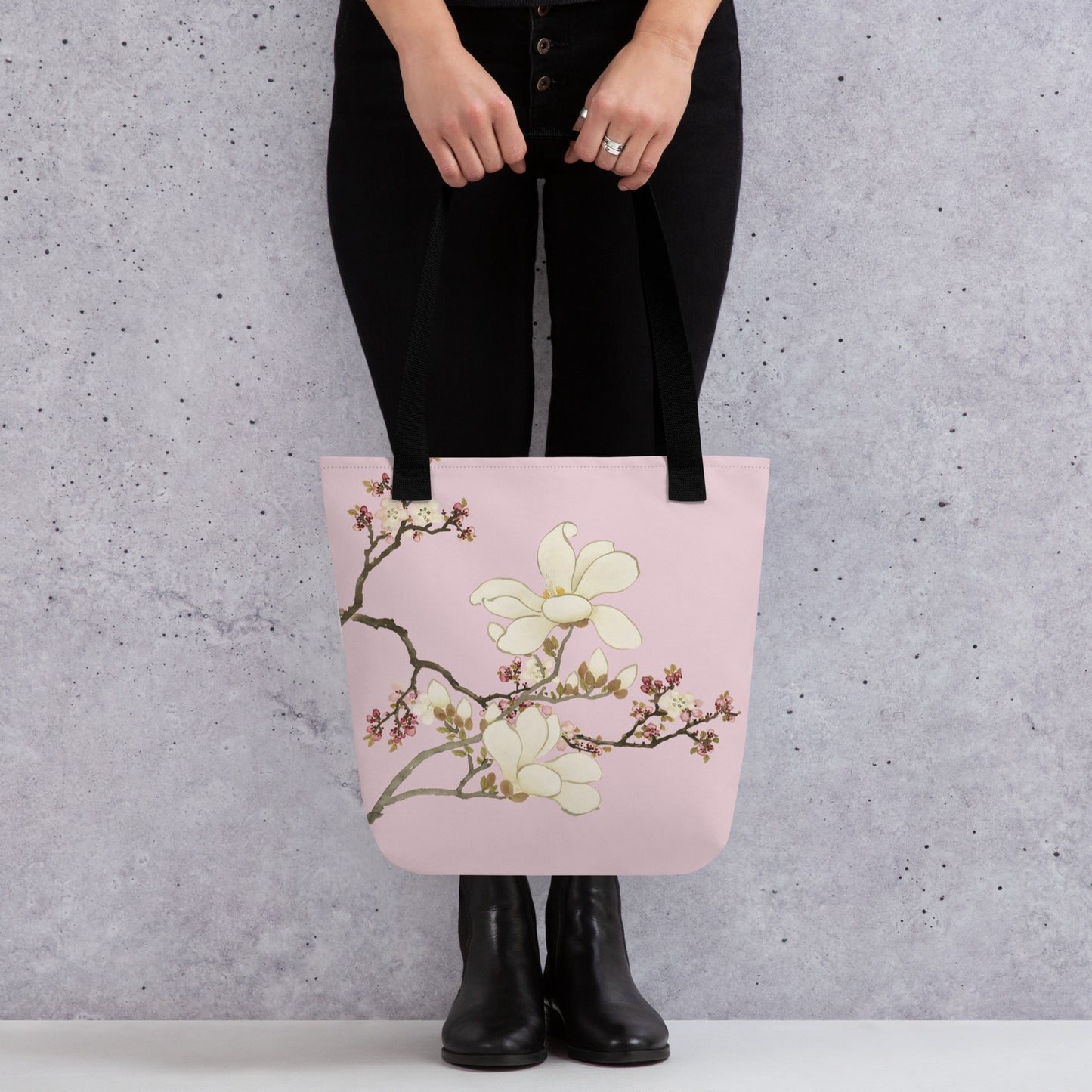 The Spirit of Flowers in Twelve Months｜Apricot and Lily Magnolia in Blossom｜Tote bag｜Pale pinkish gray