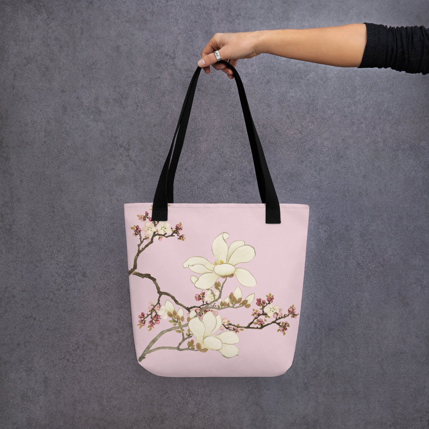 The Spirit of Flowers in Twelve Months｜Apricot and Lily Magnolia in Blossom｜Tote bag｜Pale pinkish gray