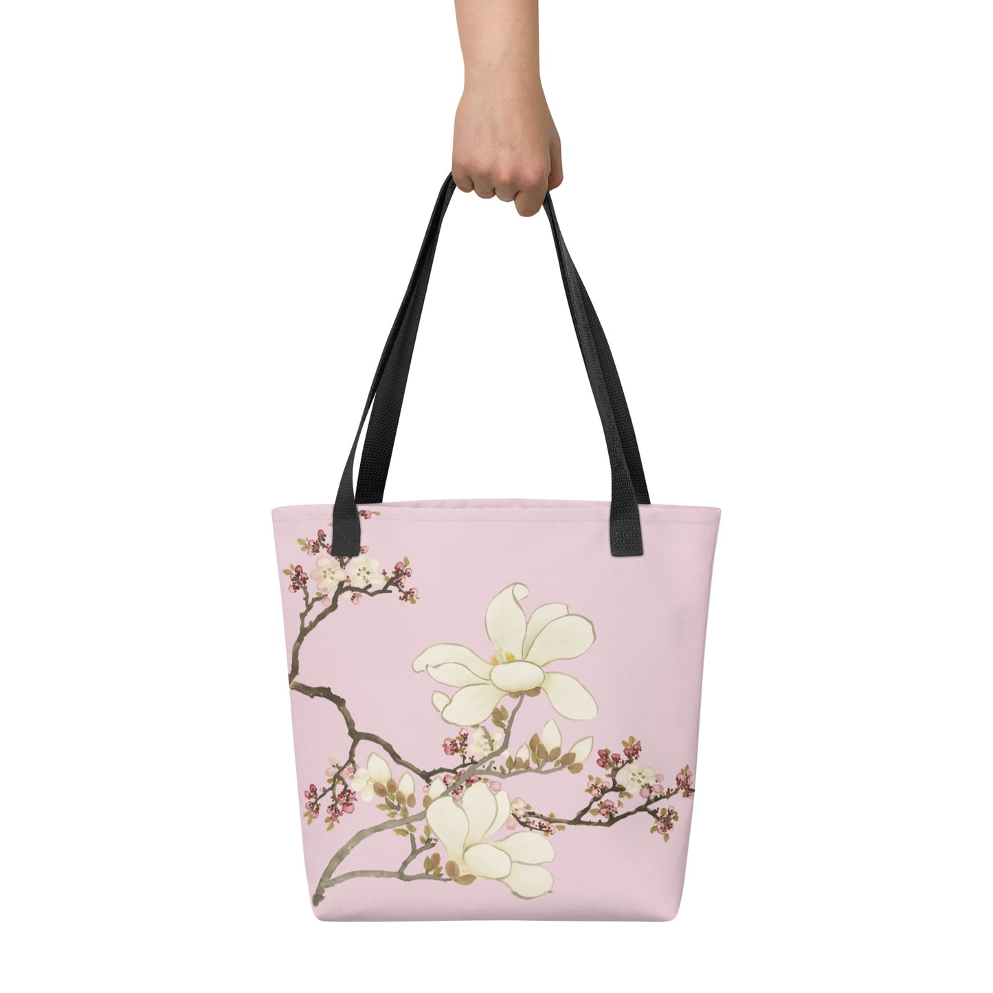 The Spirit of Flowers in Twelve Months｜Apricot and Lily Magnolia in Blossom｜Tote bag｜Pale pinkish gray