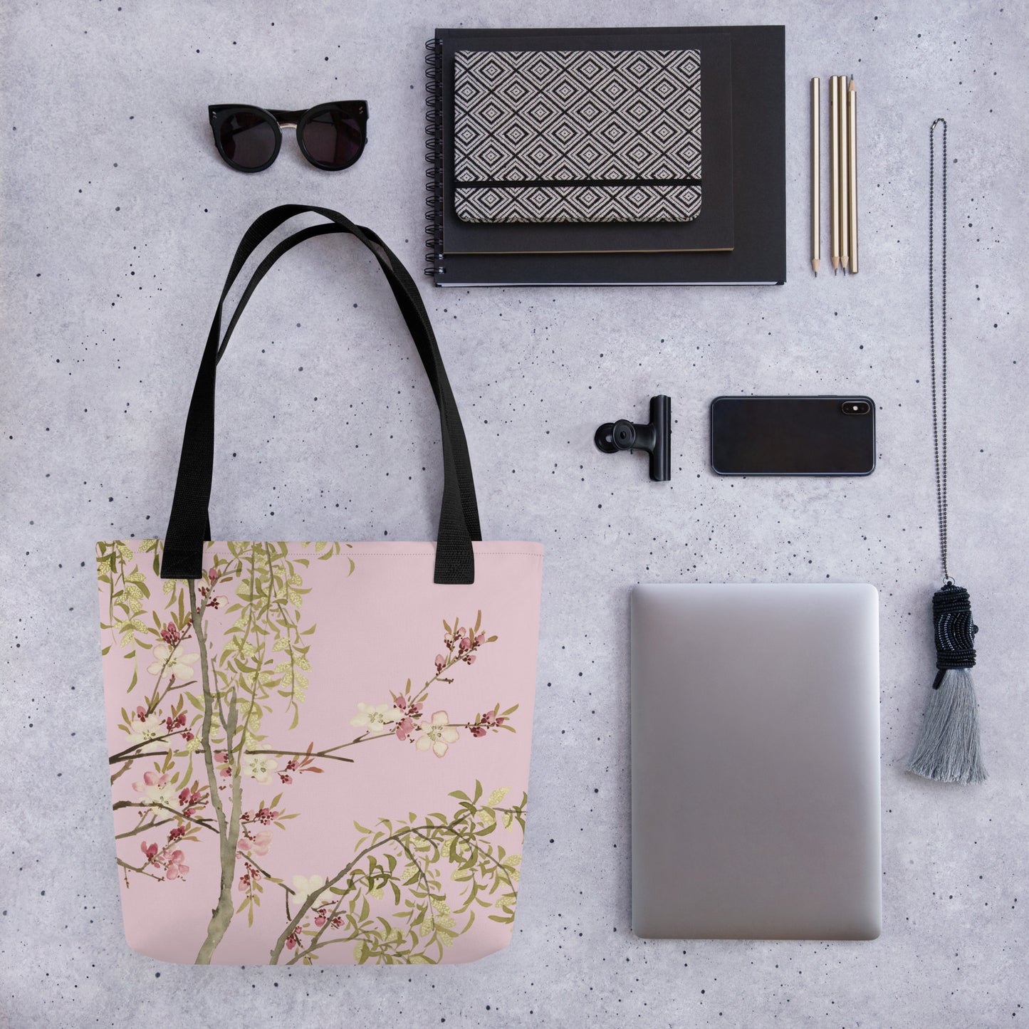 The Spirit of Flowers in Twelve Months｜Willow and Peach Blossom｜Tote bag｜Pale pinkish gray