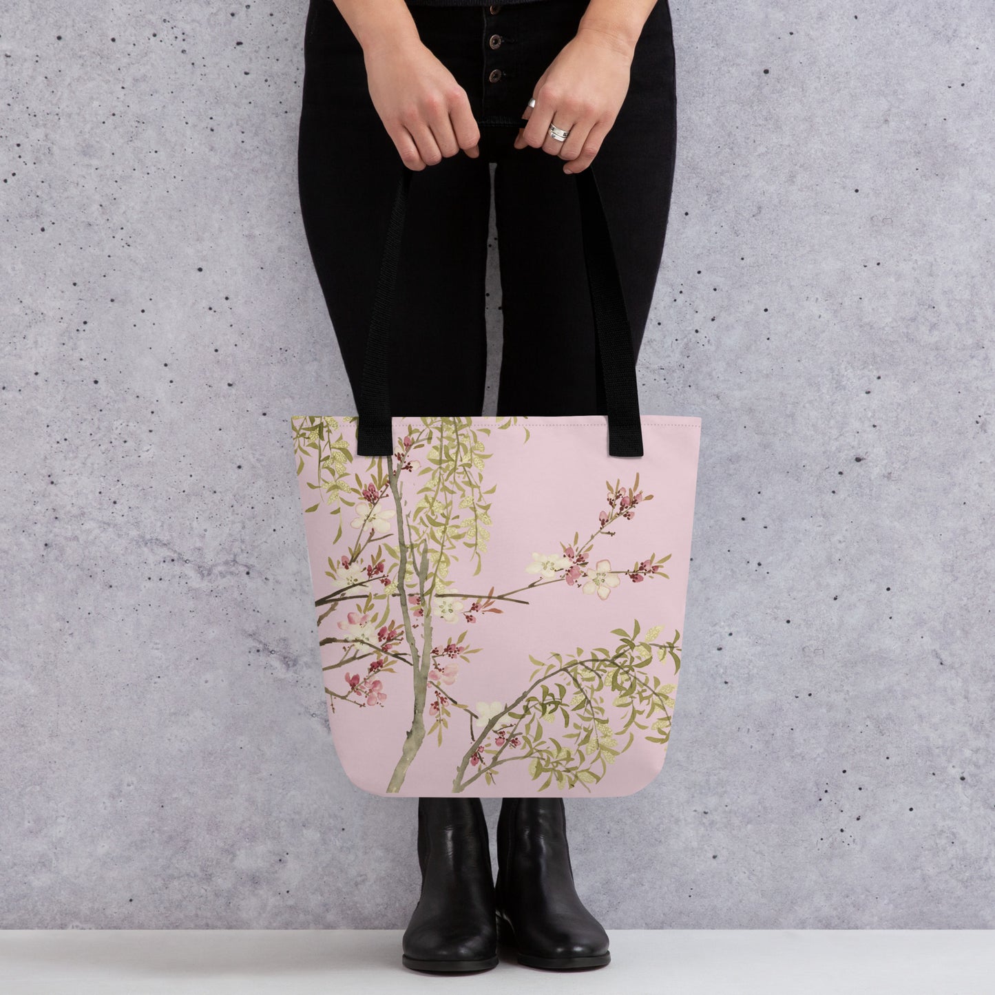 The Spirit of Flowers in Twelve Months｜Willow and Peach Blossom｜Tote bag｜Pale pinkish gray