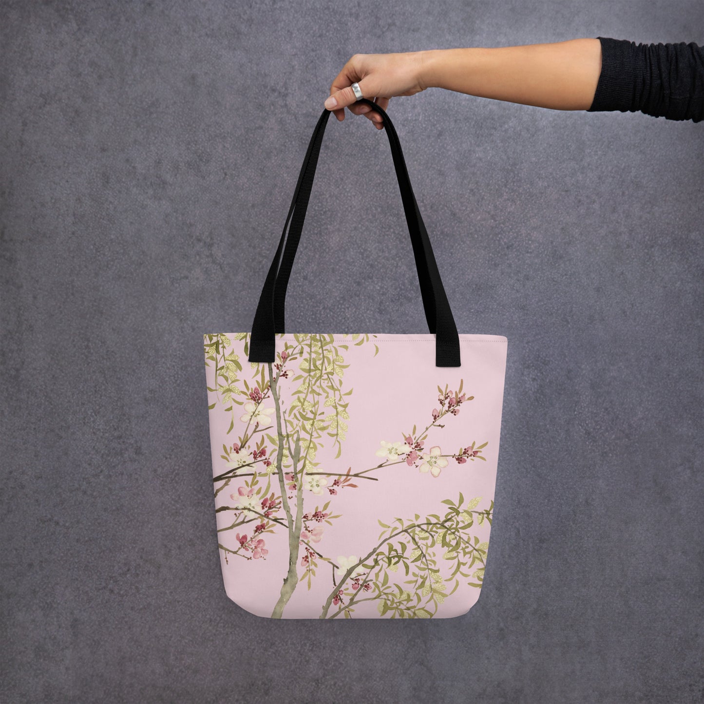 The Spirit of Flowers in Twelve Months｜Willow and Peach Blossom｜Tote bag｜Pale pinkish gray