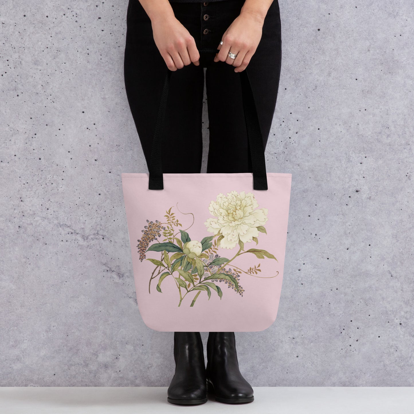 The Spirit of Flowers in Twelve Months｜Chinese Peony and Wisteria in Bloom｜Tote bag｜Pale pinkish gray