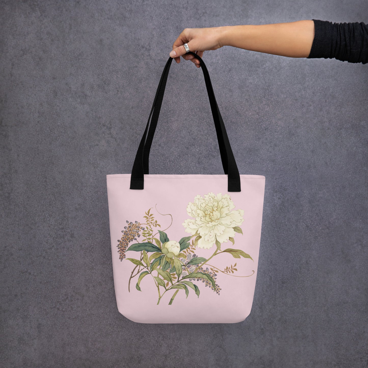 The Spirit of Flowers in Twelve Months｜Chinese Peony and Wisteria in Bloom｜Tote bag｜Pale pinkish gray