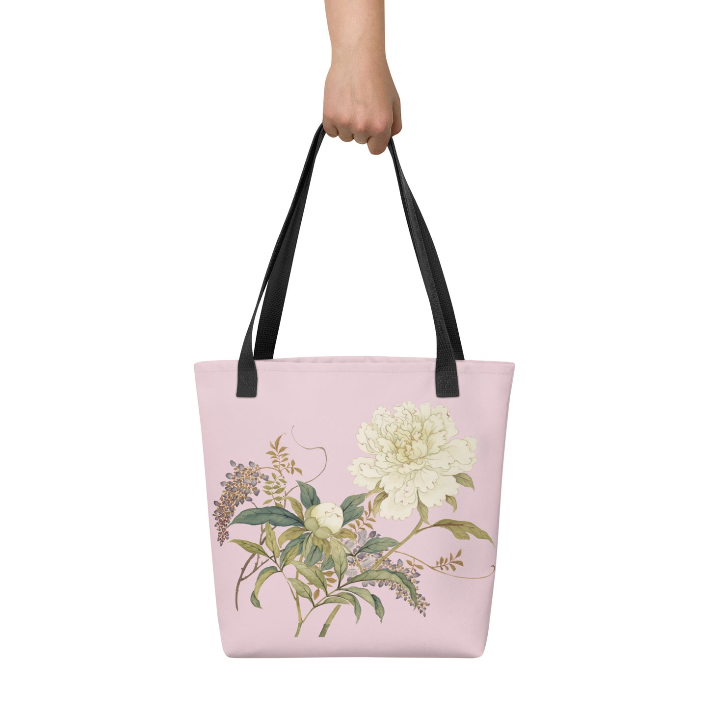 The Spirit of Flowers in Twelve Months｜Chinese Peony and Wisteria in Bloom｜Tote bag｜Pale pinkish gray