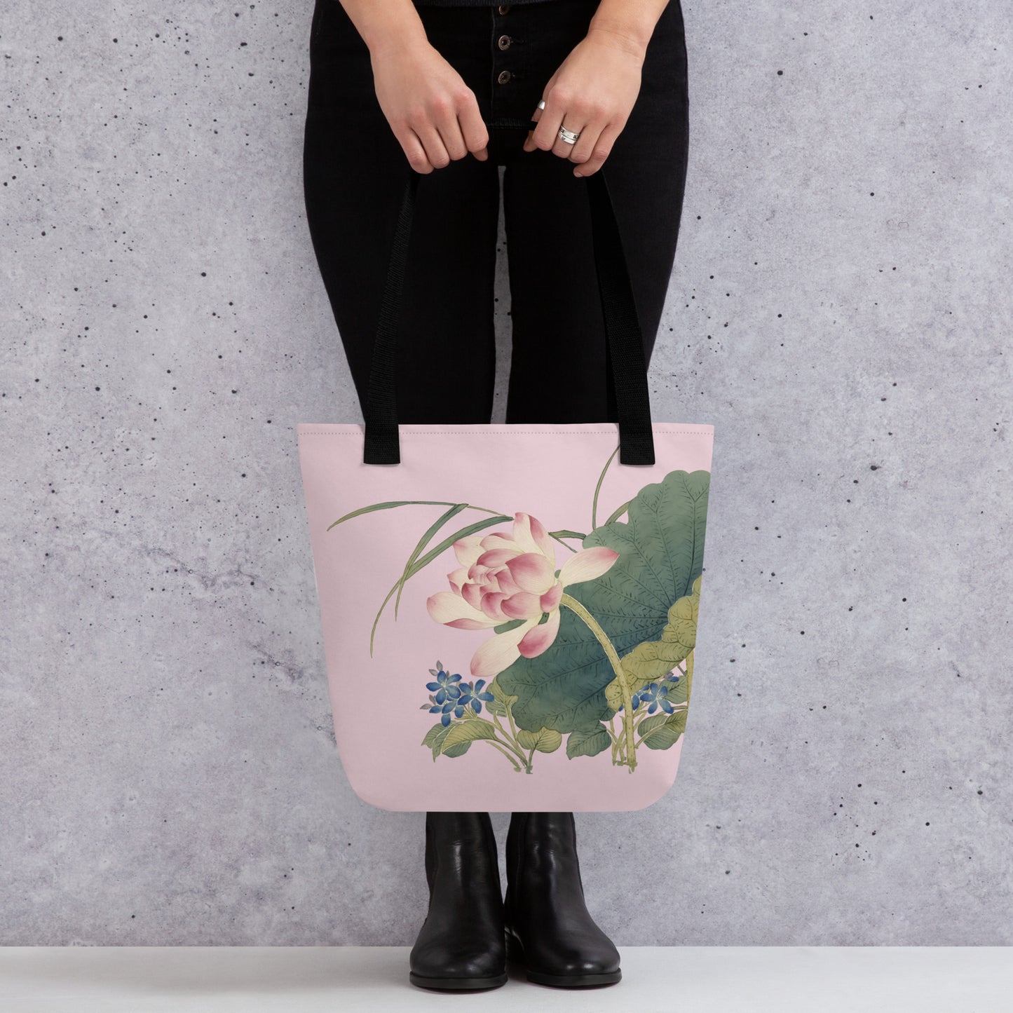 The Spirit of Flowers in Twelve Months｜Lotus in Bloom｜Tote bag｜Pale pinkish gray