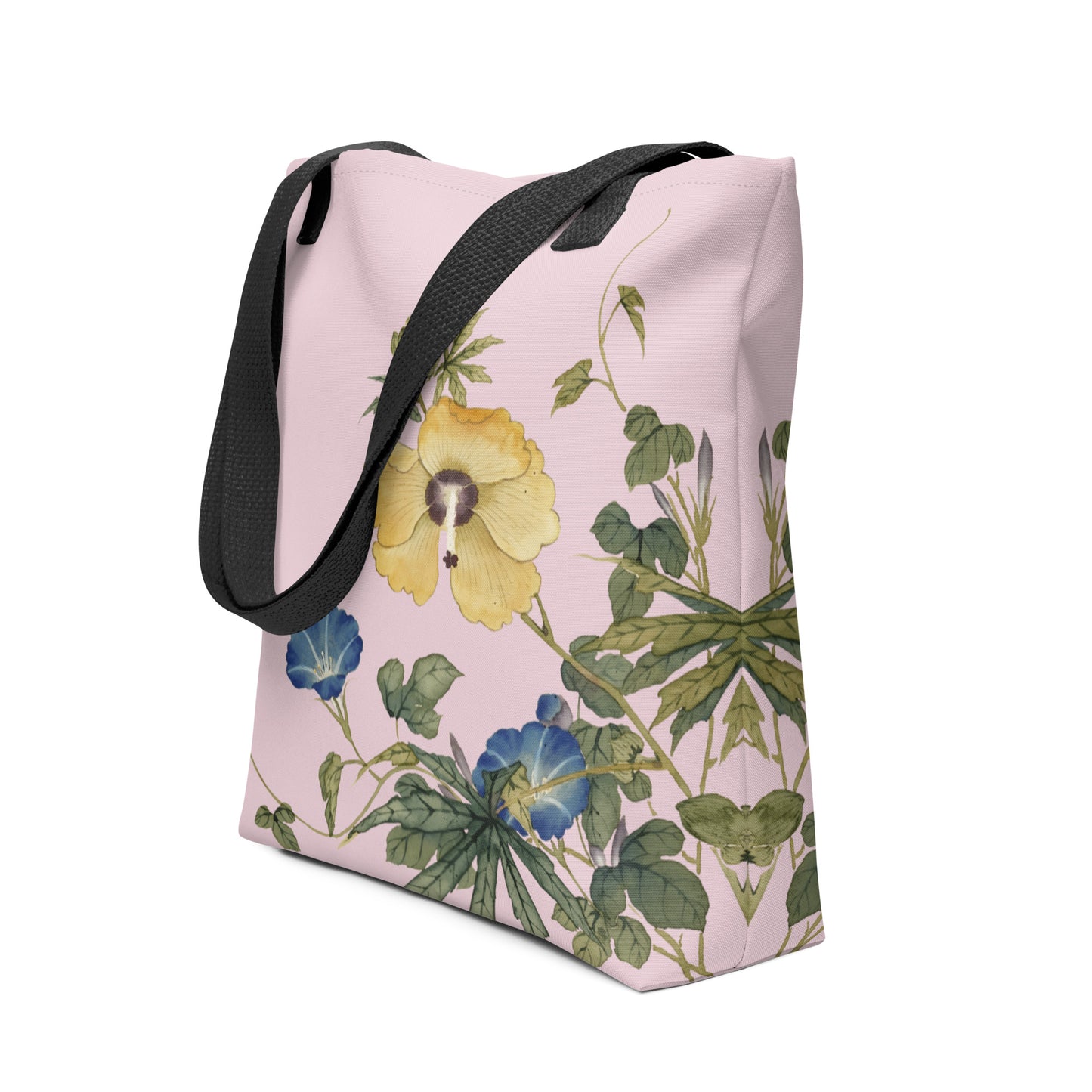 The Spirit of Flowers in Twelve Months｜Okra and White-edged Morning Glory in Bloom｜Tote bag｜Pale pinkish gray