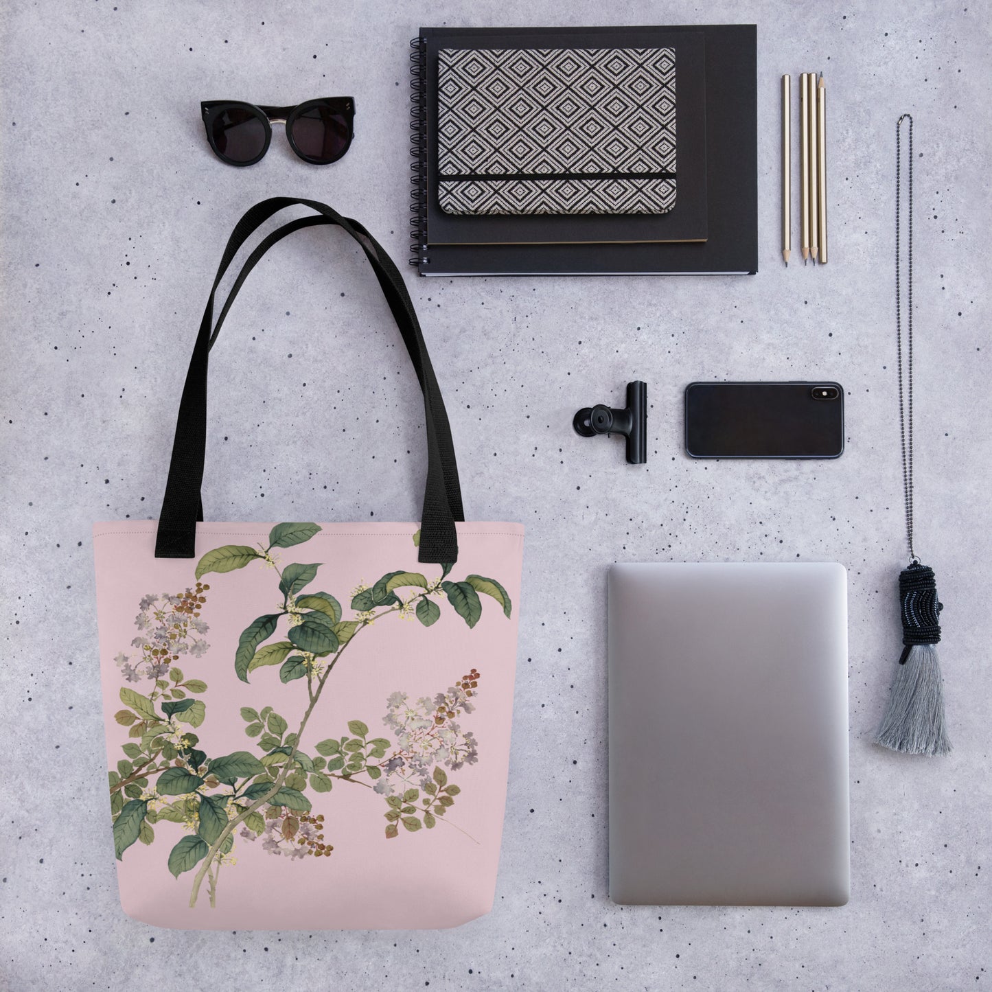 The Spirit of Flowers in Twelve Months｜Osmanthus and Crape Myrtle in Bloom｜Tote bag｜Pale pinkish gray