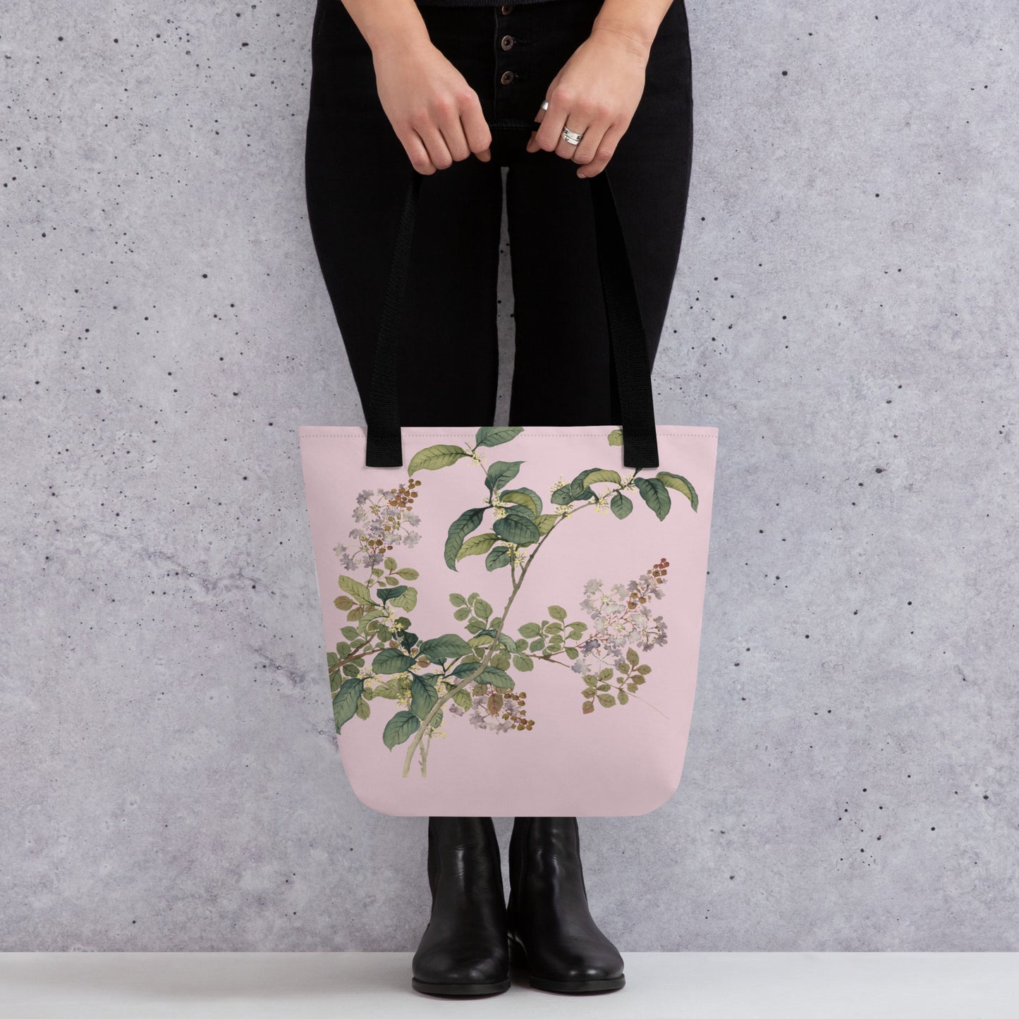 The Spirit of Flowers in Twelve Months｜Osmanthus and Crape Myrtle in Bloom｜Tote bag｜Pale pinkish gray