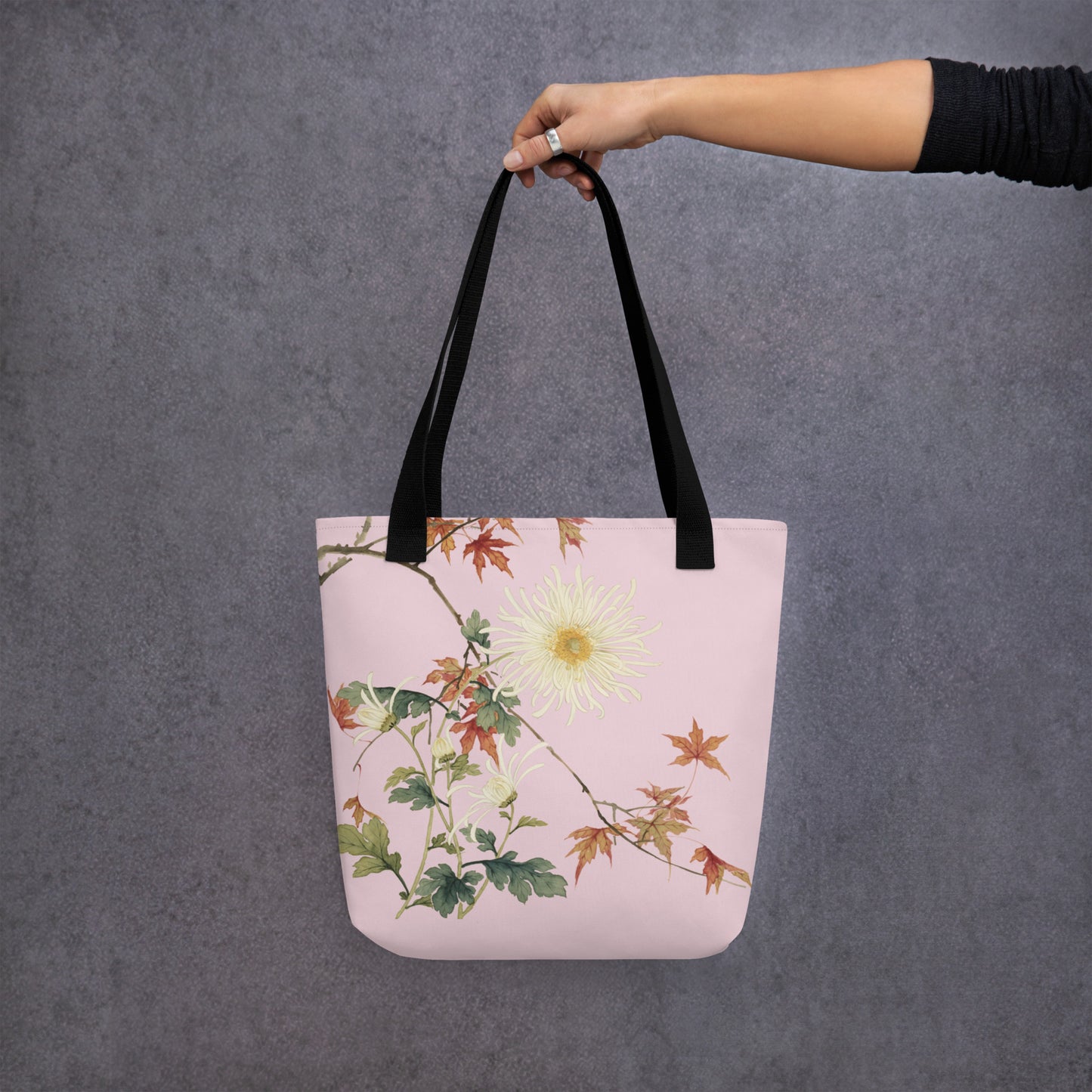 十二月花神｜Blooming Chrysanthemum and Maple Leaves｜Tote bag｜藕色