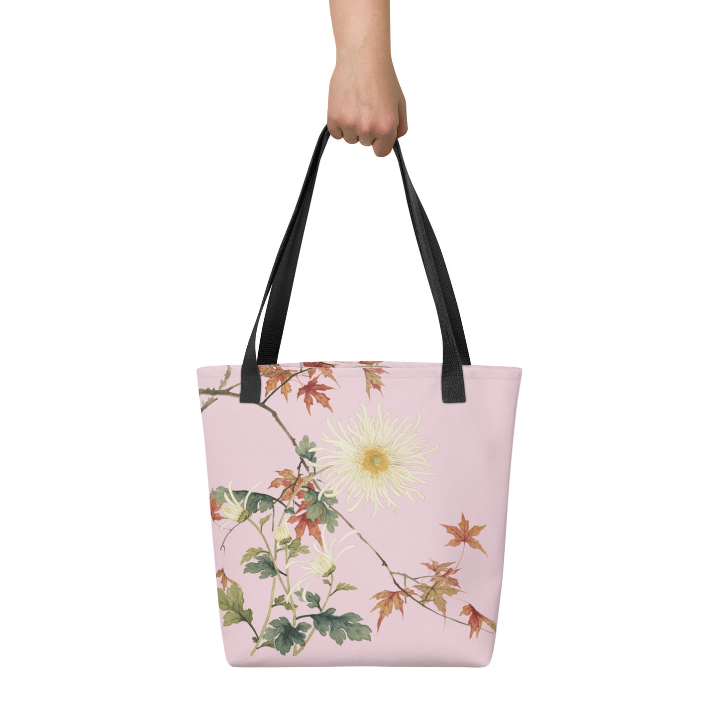 12月の花神様｜Blooming Chrysanthemum and Maple Leaves｜Tote bag｜Pale pinkish gray