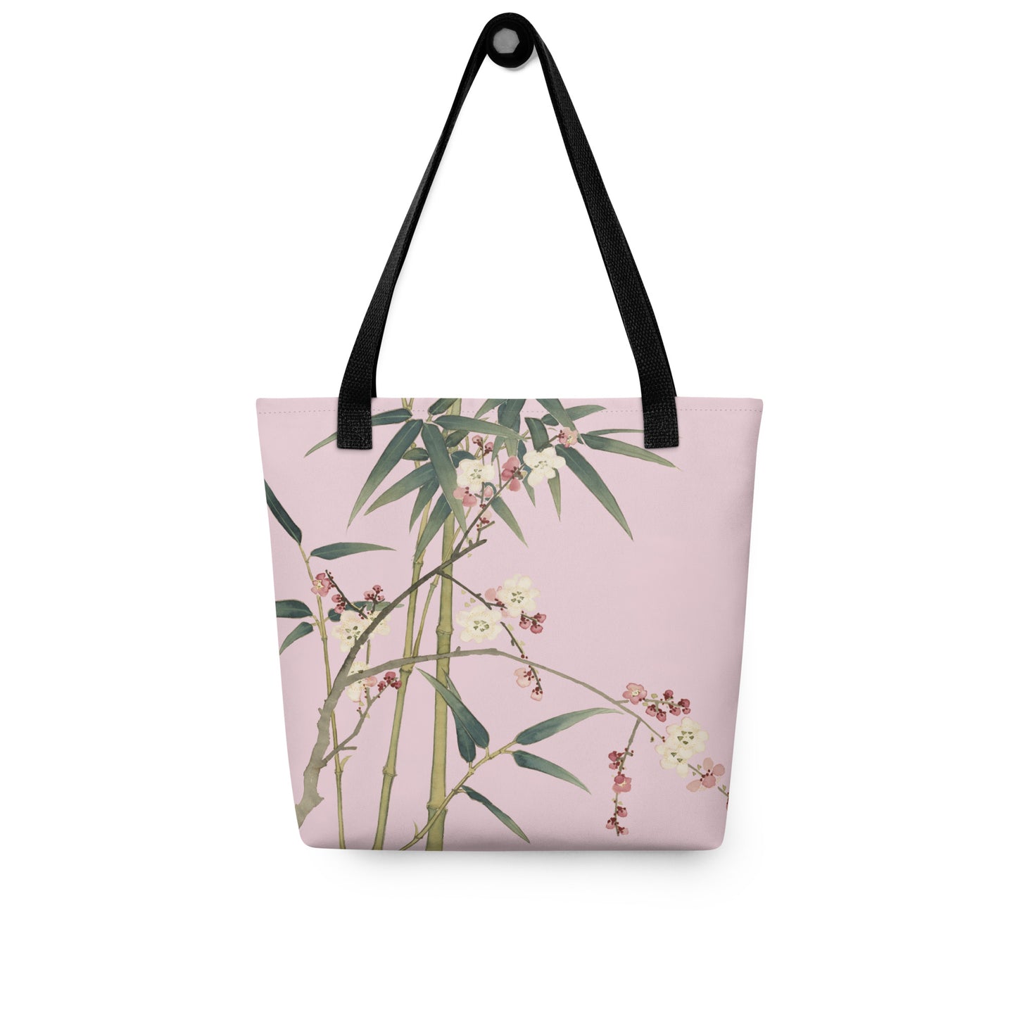 The Spirit of Flowers in Twelve Months｜Crimson Plum Blossom and Lush Green Bamboo｜Tote bag｜Pale pinkish gray