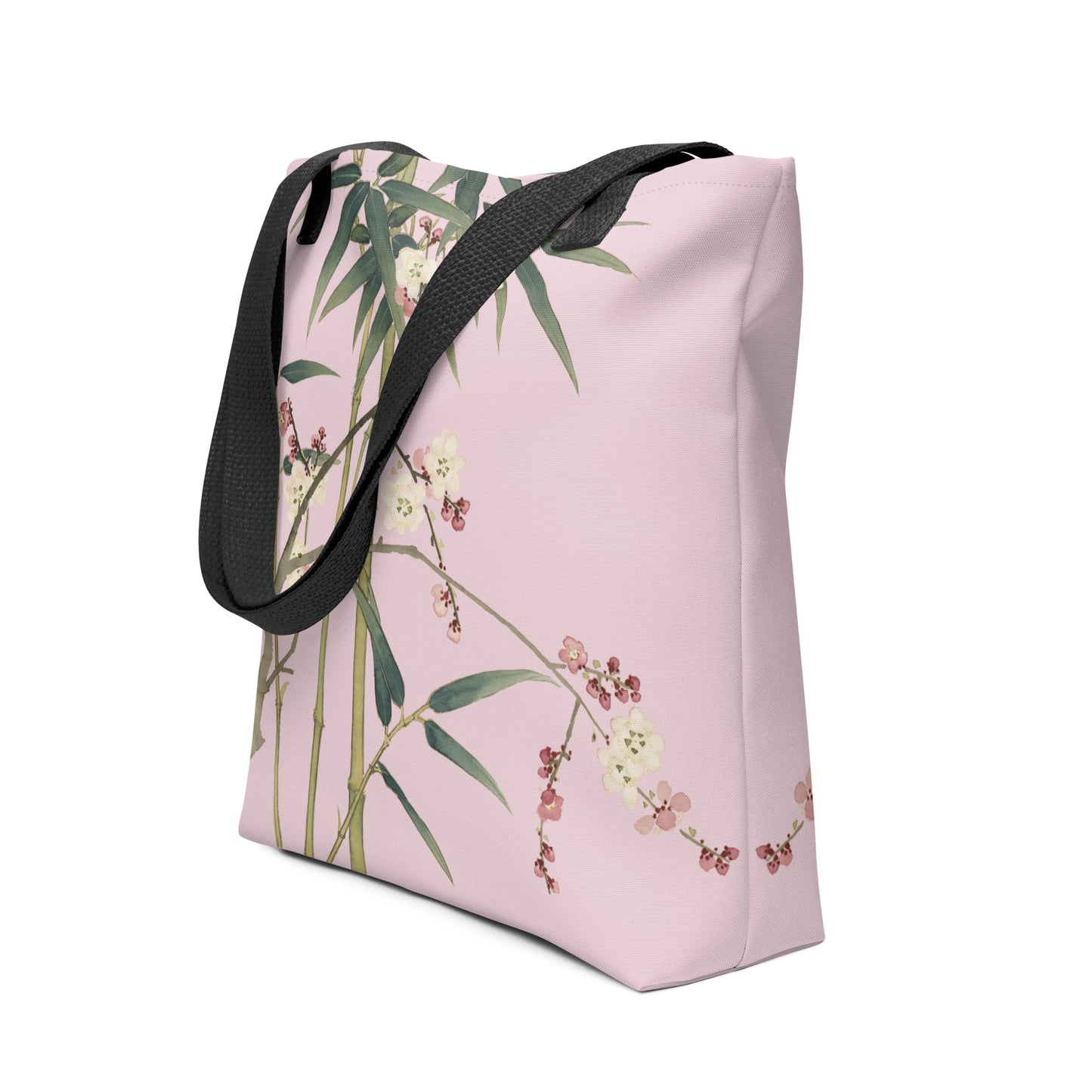 The Spirit of Flowers in Twelve Months｜Crimson Plum Blossom and Lush Green Bamboo｜Tote bag｜Pale pinkish gray