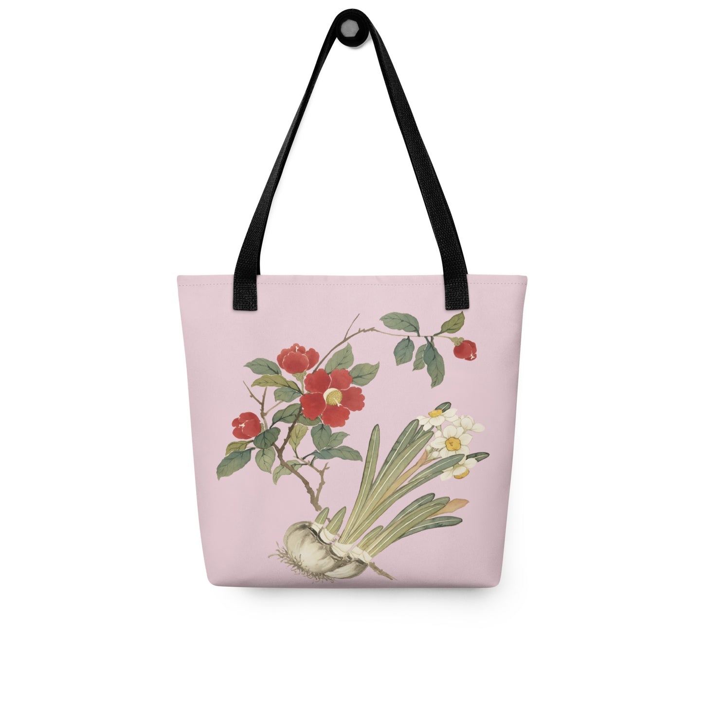 The Spirit of Flowers in Twelve Months｜Narcissus and Camelia in Bloom｜Tote bag｜Pale pinkish gray