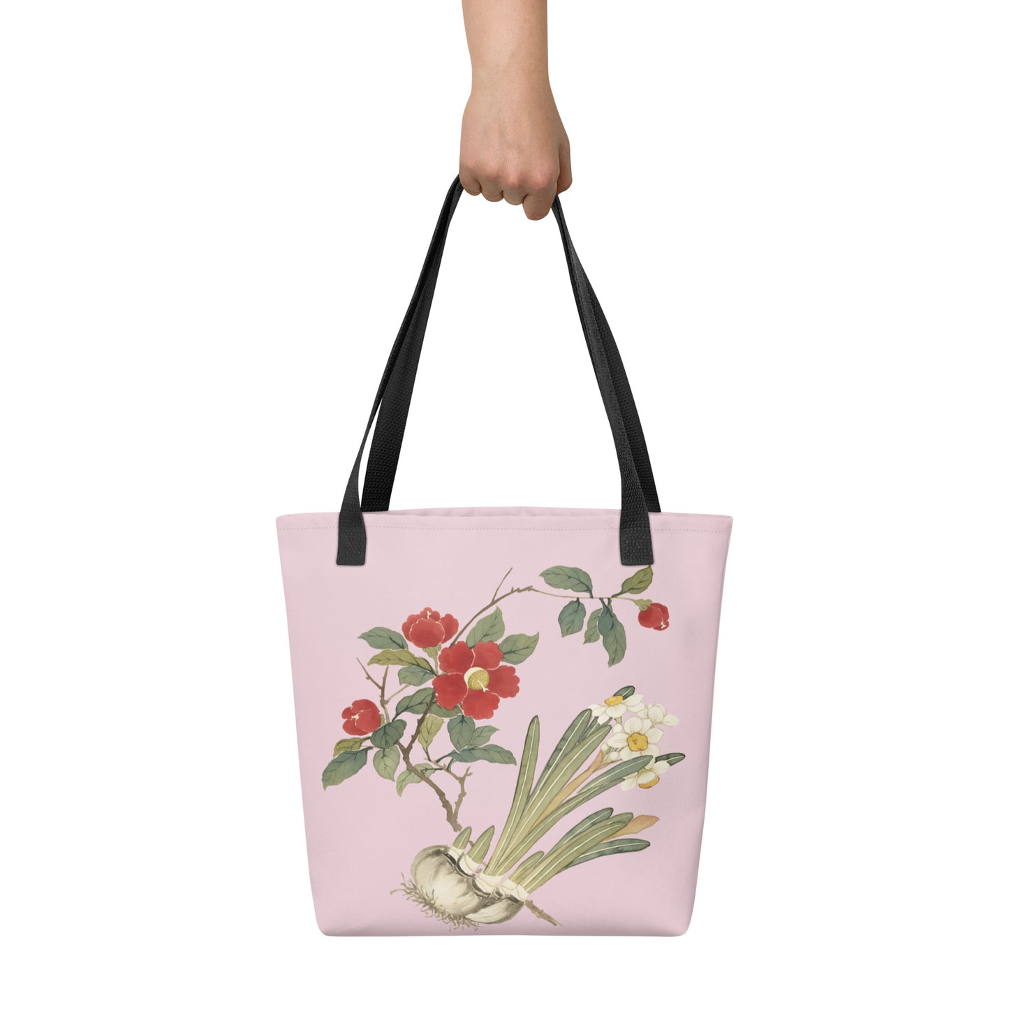 The Spirit of Flowers in Twelve Months｜Narcissus and Camelia in Bloom｜Tote bag｜Pale pinkish gray