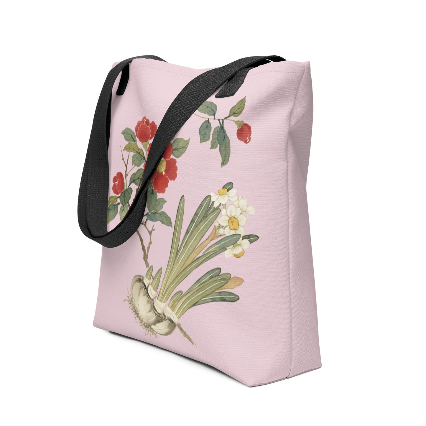 The Spirit of Flowers in Twelve Months｜Narcissus and Camelia in Bloom｜Tote bag｜Pale pinkish gray