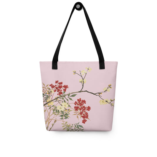 The Spirit of Flowers in Twelve Months｜Blooming Wintersweet and Heavenly Bamboo｜Tote bag｜Pale pinkish gray