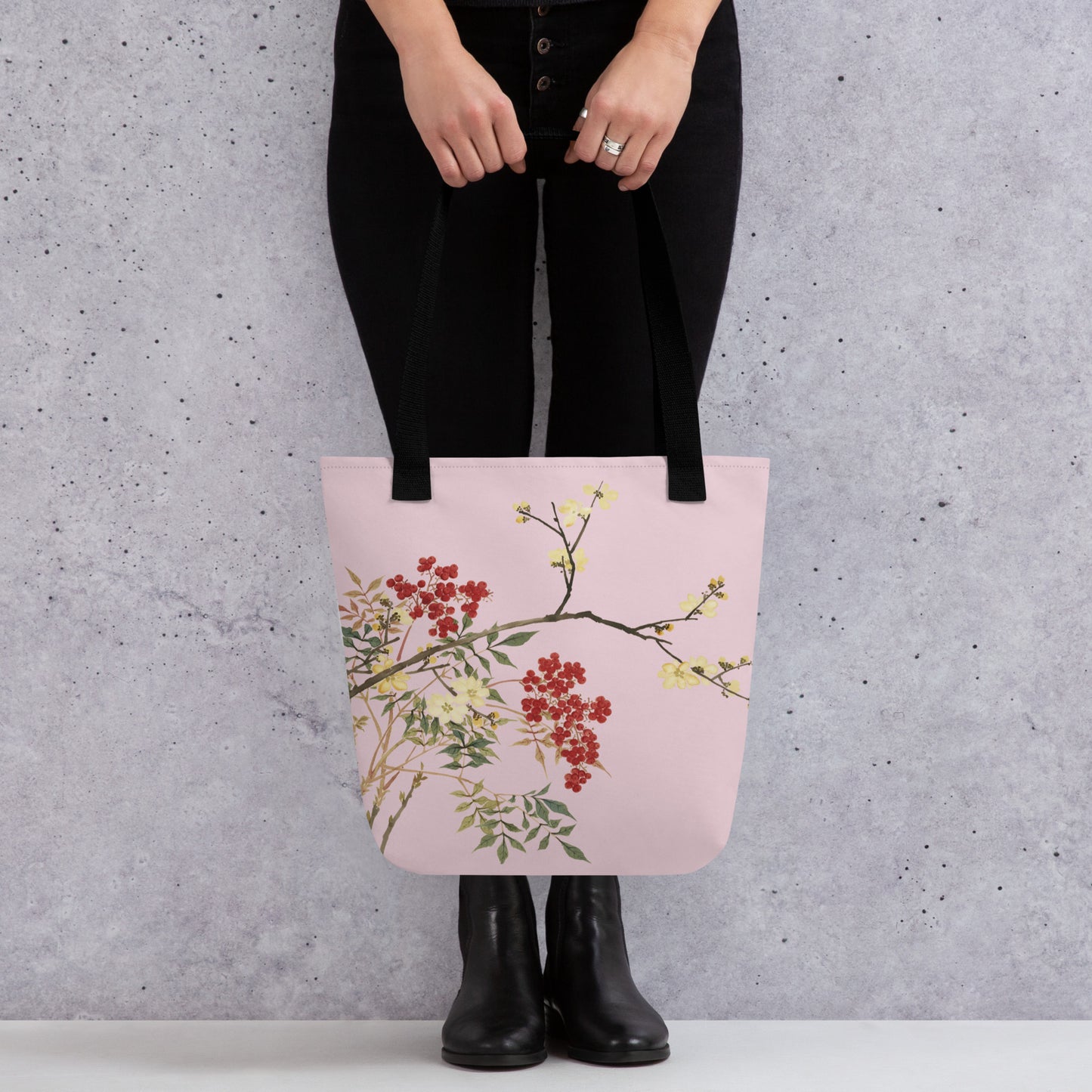 The Spirit of Flowers in Twelve Months｜Blooming Wintersweet and Heavenly Bamboo｜Tote bag｜Pale pinkish gray