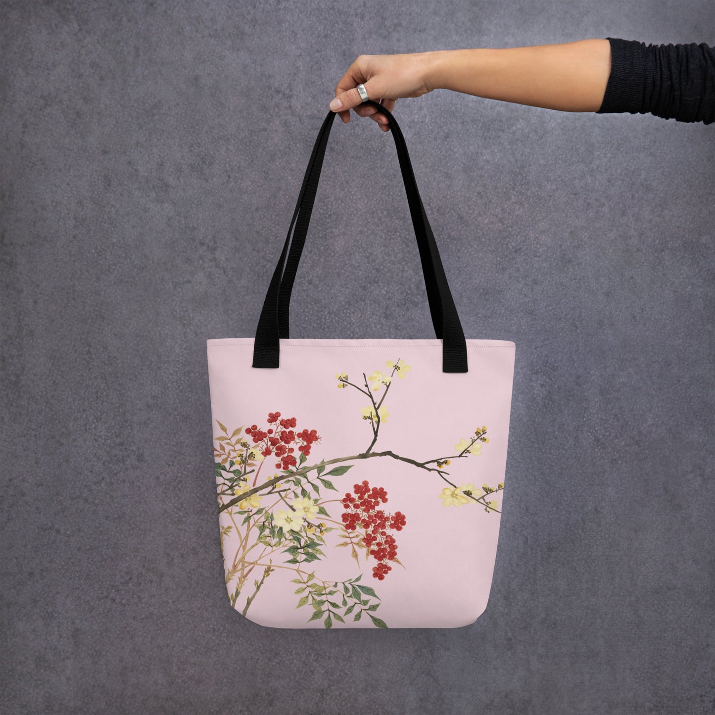 The Spirit of Flowers in Twelve Months｜Blooming Wintersweet and Heavenly Bamboo｜Tote bag｜Pale pinkish gray