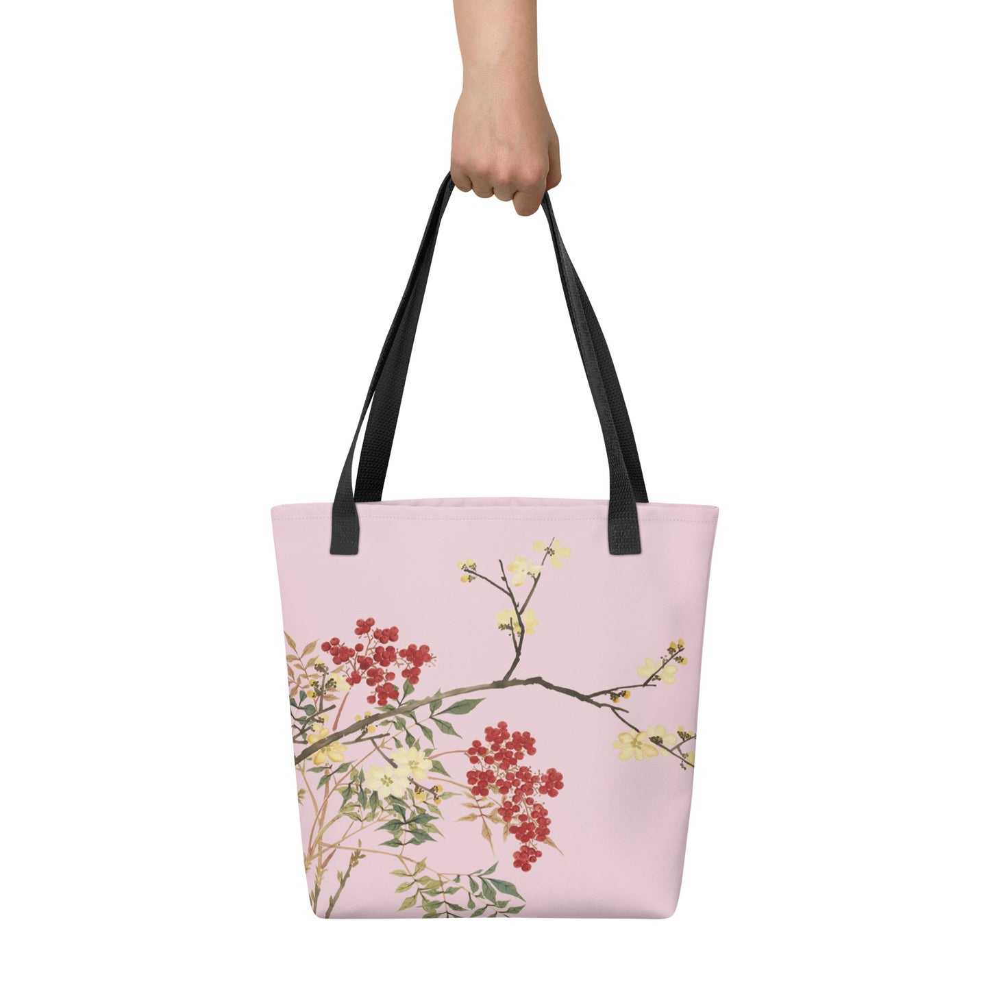 The Spirit of Flowers in Twelve Months｜Blooming Wintersweet and Heavenly Bamboo｜Tote bag｜Pale pinkish gray