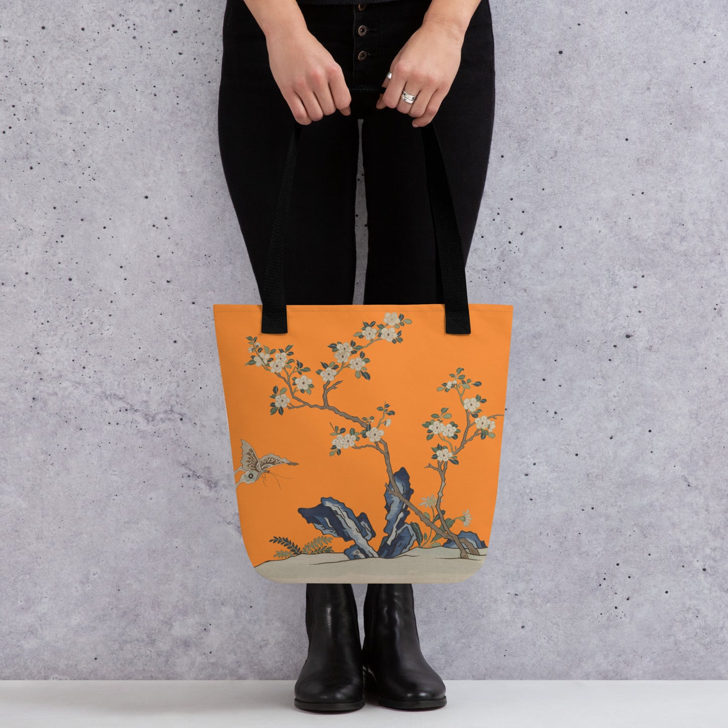 Kesi Flower Album｜White Plum Blossoms and Butterfly｜Tote bag｜Orange