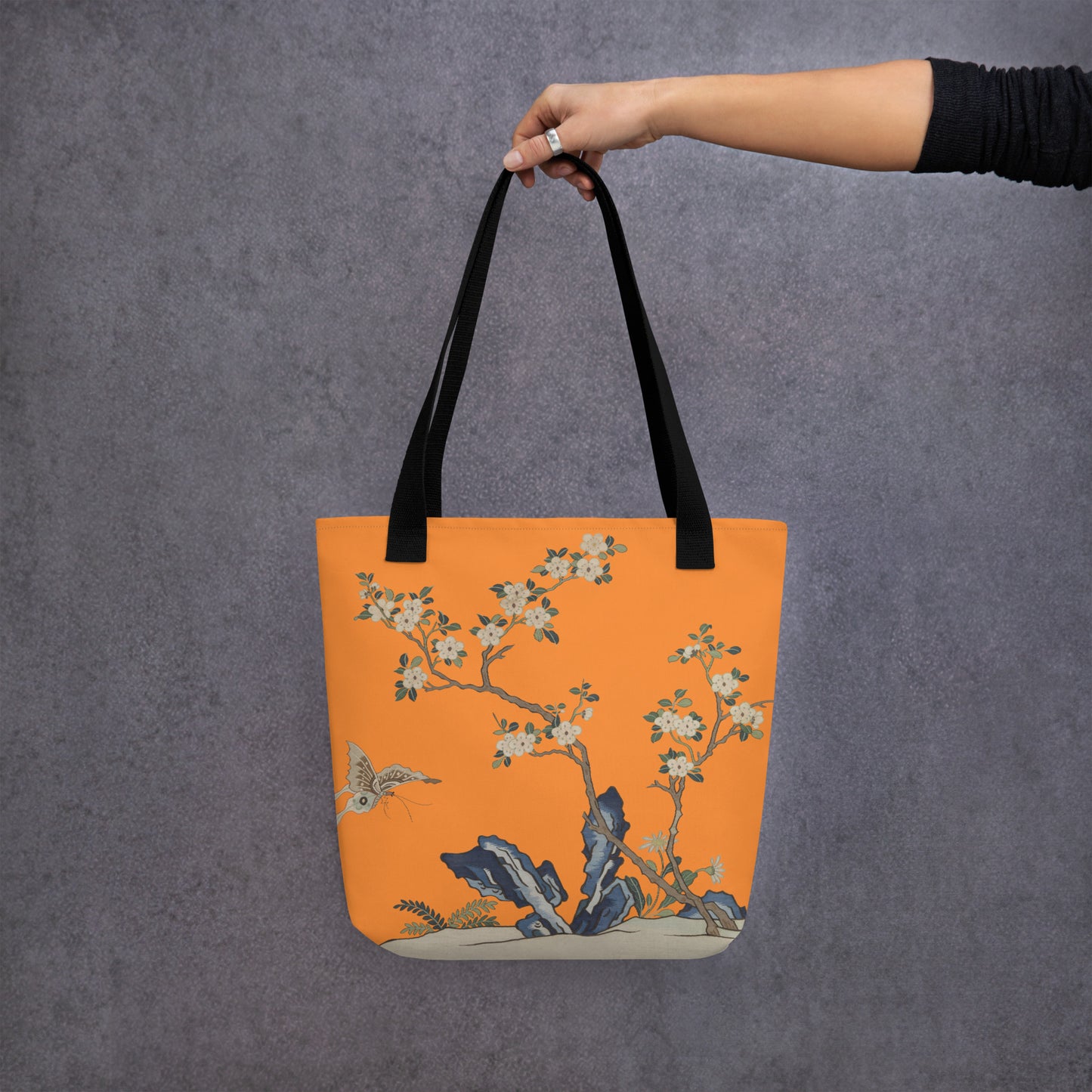 Kesi Flower Album｜White Plum Blossoms and Butterfly｜Tote bag｜Orange