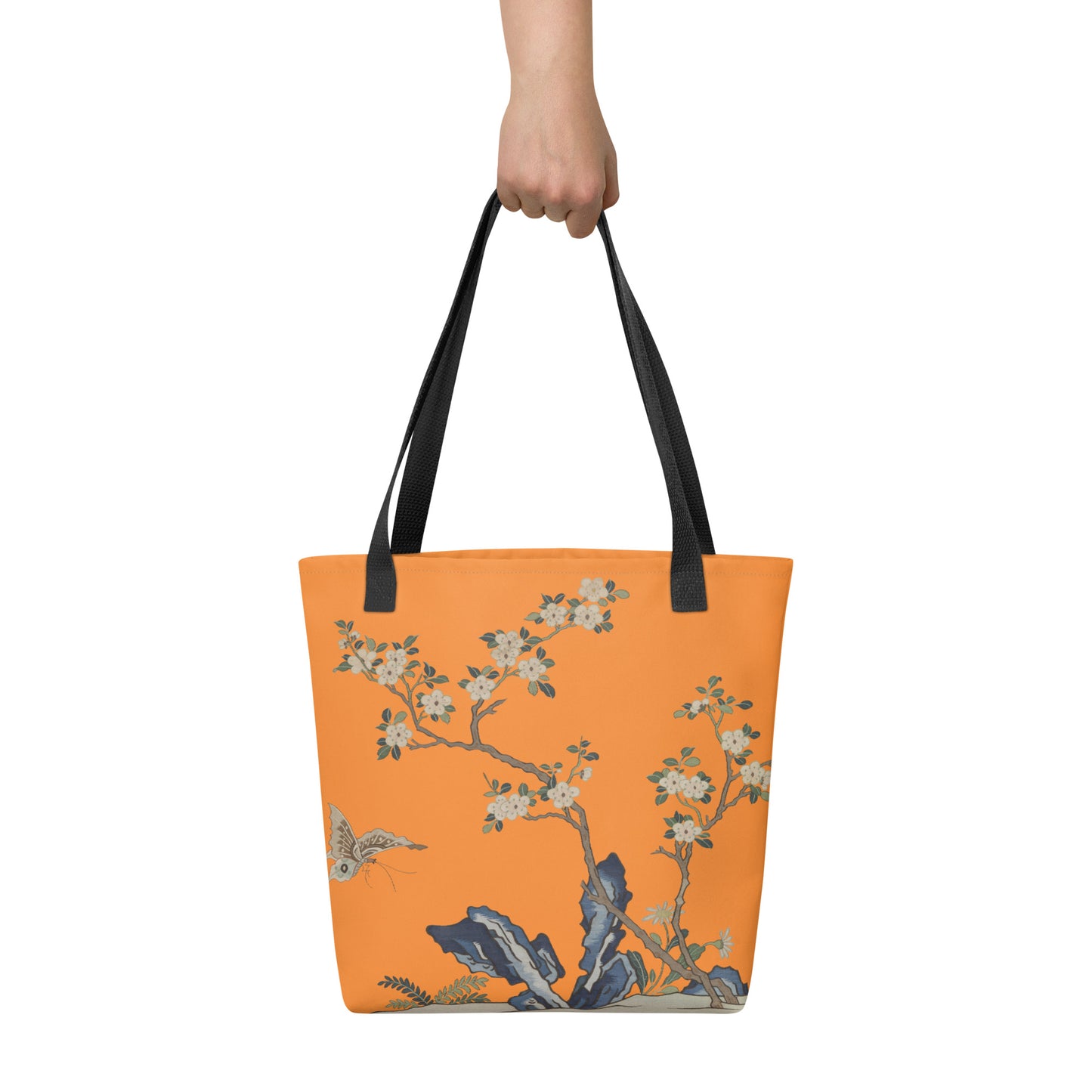 Kesi Flower Album｜White Plum Blossoms and Butterfly｜Tote bag｜Orange