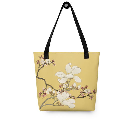 The Spirit of Flowers in Twelve Months｜Apricot and Lily Magnolia in Blossom｜Tote bag｜Gold