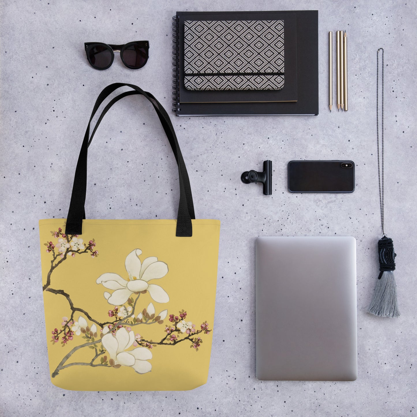 The Spirit of Flowers in Twelve Months｜Apricot and Lily Magnolia in Blossom｜Tote bag｜Gold