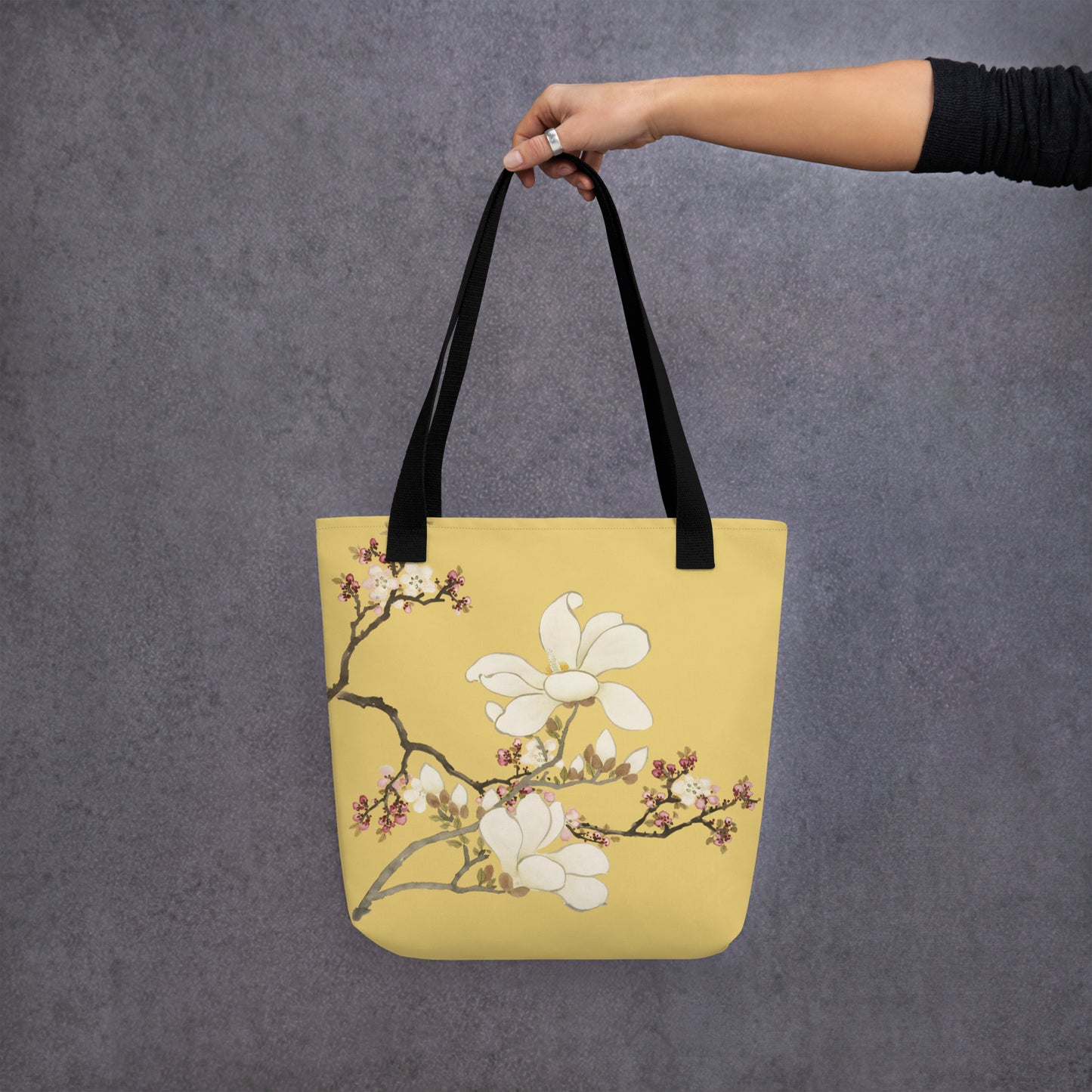 The Spirit of Flowers in Twelve Months｜Apricot and Lily Magnolia in Blossom｜Tote bag｜Gold