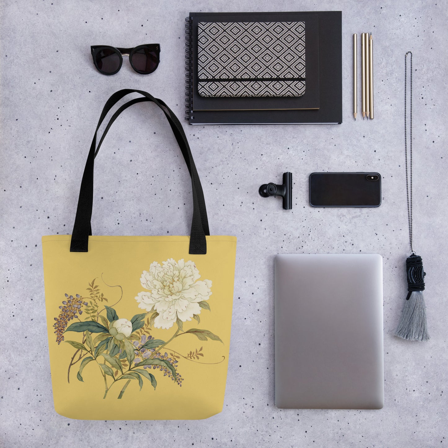 The Spirit of Flowers in Twelve Months｜Chinese Peony and Wisteria in Bloom｜Tote bag｜Gold