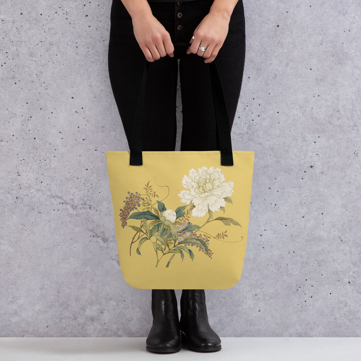 The Spirit of Flowers in Twelve Months｜Chinese Peony and Wisteria in Bloom｜Tote bag｜Gold