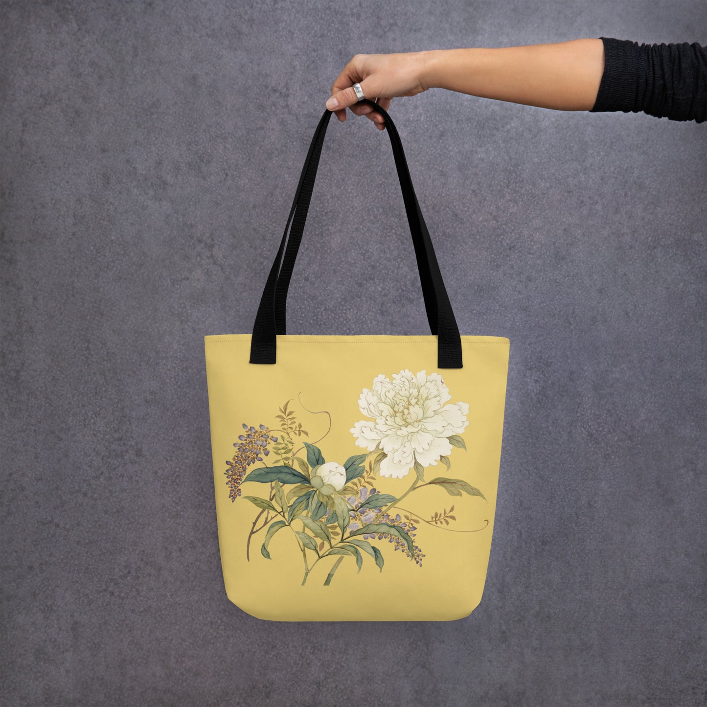 The Spirit of Flowers in Twelve Months｜Chinese Peony and Wisteria in Bloom｜Tote bag｜Gold