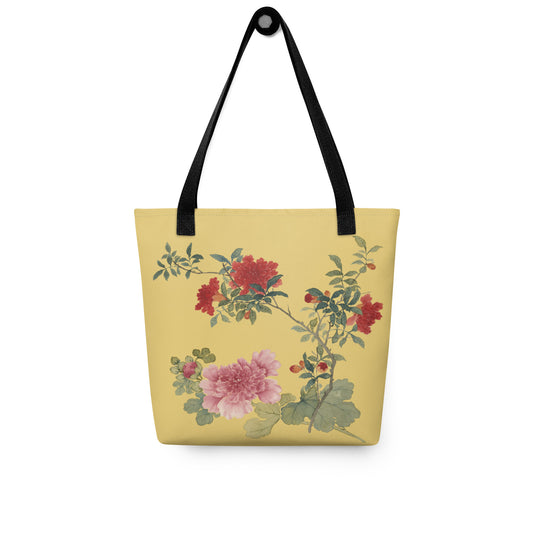 The Spirit of Flowers in Twelve Months｜Hollyhock and Pomegranate in Bloom｜Tote bag｜Gold