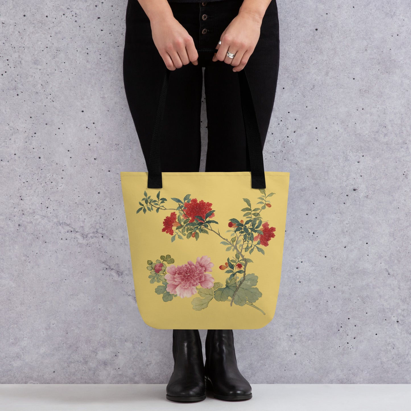 The Spirit of Flowers in Twelve Months｜Hollyhock and Pomegranate in Bloom｜Tote bag｜Gold