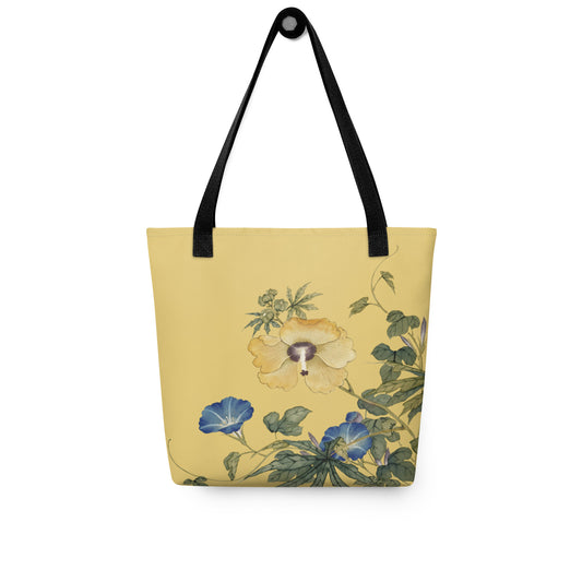 The Spirit of Flowers in Twelve Months｜Okra and White-edged Morning Glory in Bloom｜Tote bag｜Gold