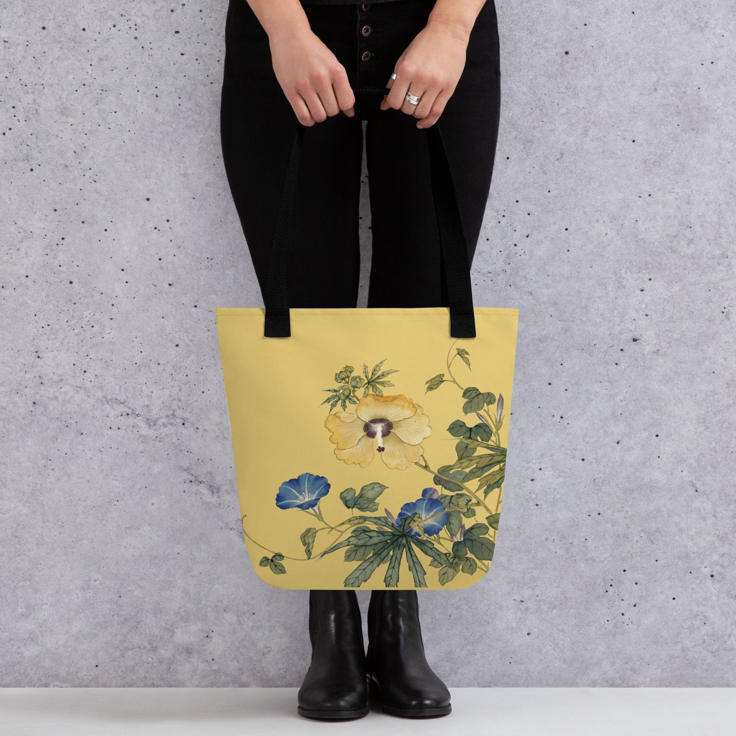 The Spirit of Flowers in Twelve Months｜Okra and White-edged Morning Glory in Bloom｜Tote bag｜Gold