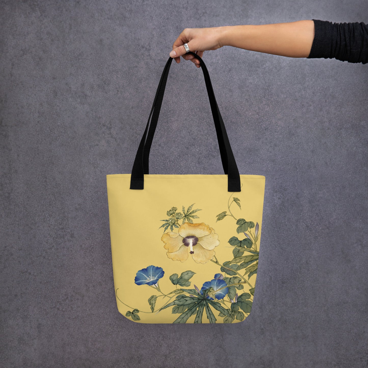 The Spirit of Flowers in Twelve Months｜Okra and White-edged Morning Glory in Bloom｜Tote bag｜Gold