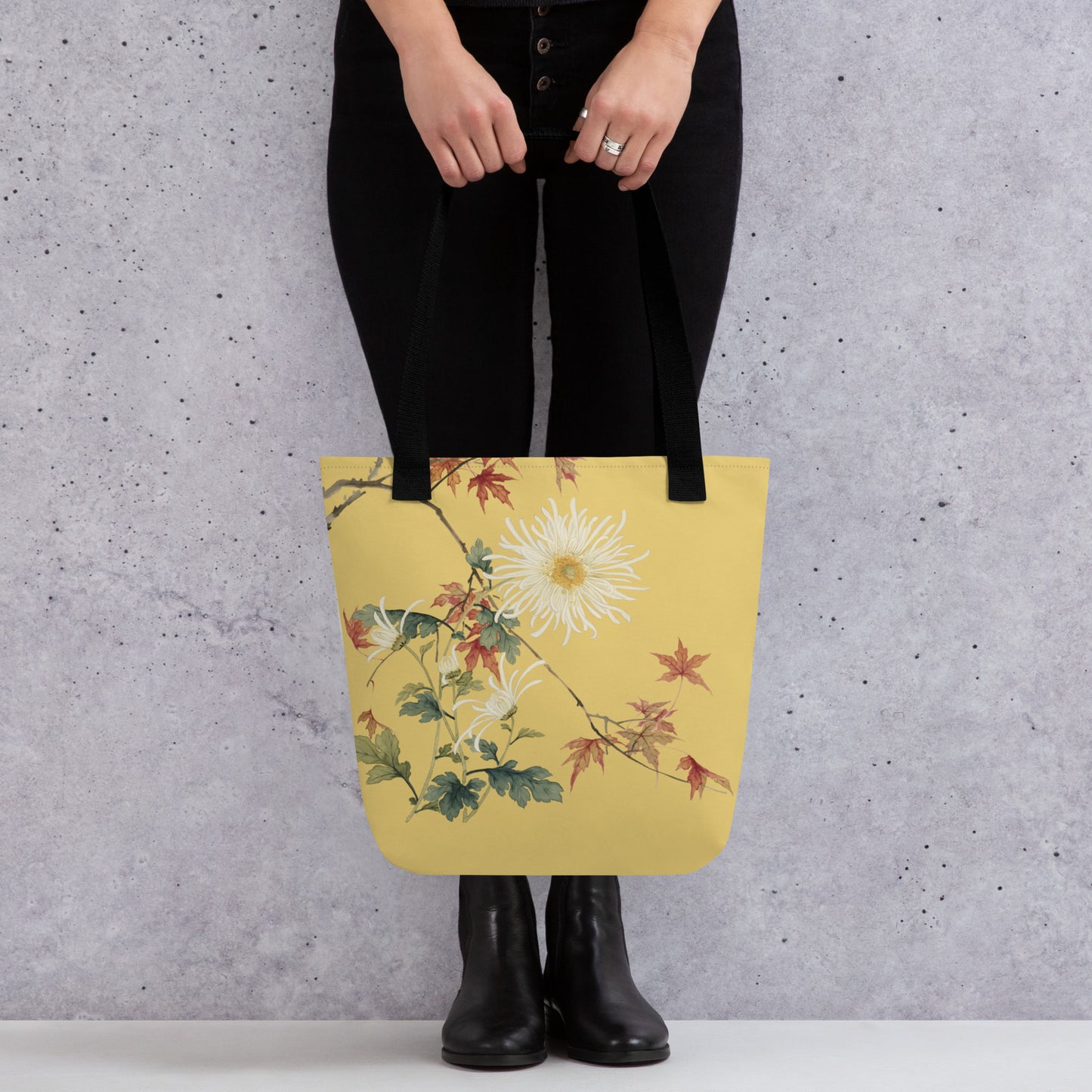 The Spirit of Flowers in Twelve Months｜Blooming Chrysanthemum and Maple Leaves｜Tote bag｜Gold