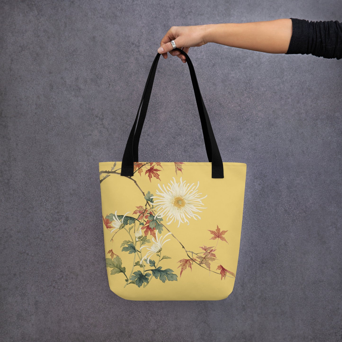 The Spirit of Flowers in Twelve Months｜Blooming Chrysanthemum and Maple Leaves｜Tote bag｜Gold