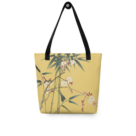 The Spirit of Flowers in Twelve Months｜Crimson Plum Blossom and Lush Green Bamboo｜Tote bag｜Gold