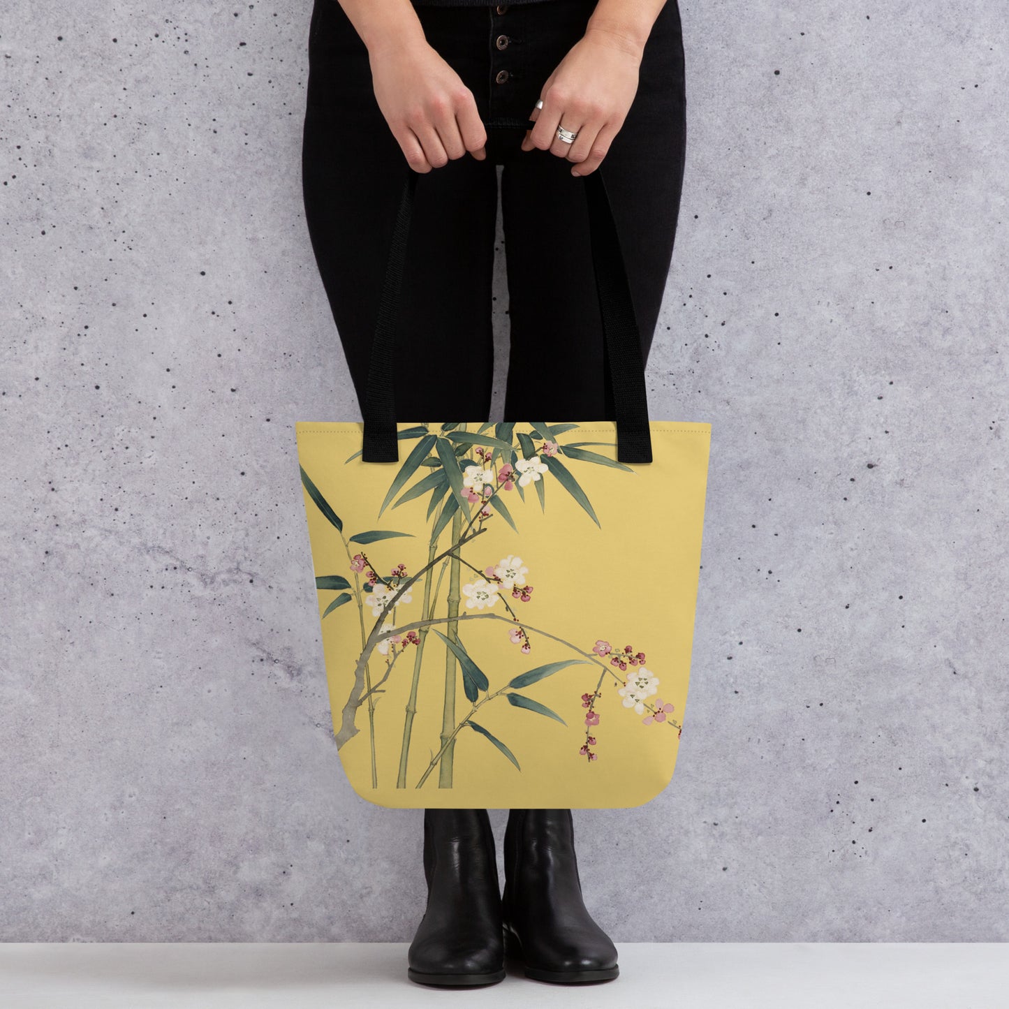 The Spirit of Flowers in Twelve Months｜Crimson Plum Blossom and Lush Green Bamboo｜Tote bag｜Gold