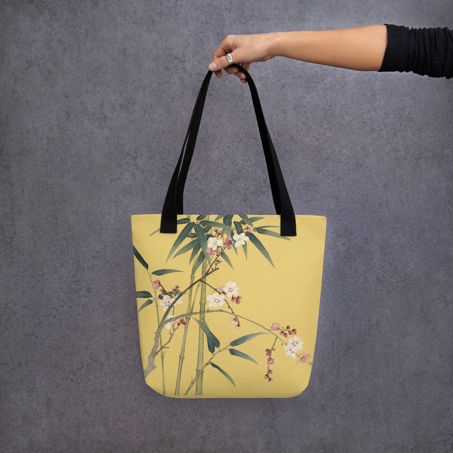 The Spirit of Flowers in Twelve Months｜Crimson Plum Blossom and Lush Green Bamboo｜Tote bag｜Gold